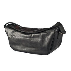 Cool Black Leather Men Chest Bag Large Sling Bag One Shoulder Backpack Sling Packs For Men - imessengerbags