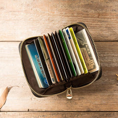 Black Leather Mens Small Card Wallet Red Zipper Card Holder Brown Zipper Coin Wallet For Men - imessengerbags