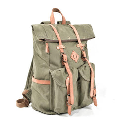 Cool Waxed Canvas Leather Mens Waterproof 16‘’ Large Hiking Backpack Travel Backpack for Men - imessengerbags