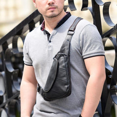 Genuine Leather Mens Cool Chest Bag Sling Bag Crossbody Bag Travel Bag Hiking Bag for men - imessengerbags
