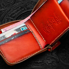 Handmade Mahākāla Leather Brown Biker Wallet Mens Cool Short Chain Wallet Trucker Wallet with Chain - imessengerbags