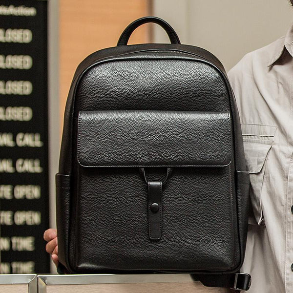 Cool Black Mens Leather School Backpacks Travel Backpacks 15-inch Laptop Backpack for men - imessengerbags