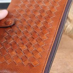 Genuine Leather Mens Cool Braided Wallet Long Leather Wallet Clutch Wristlet Wallet for Men - imessengerbags