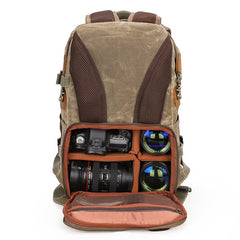 Brown CANVAS WATERPROOF MENS 15'' CANON CAMERA BACKPACK LARGE NIKON CAMERA BAG DSLR CAMERA BAG FOR MEN - imessengerbags