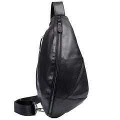 Black Leather Mens 8 inches Cool Sling Bags Crossbody Pack Black Chest Bag One Shoulder Pack for men - imessengerbags
