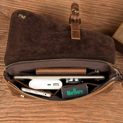 Brown Vintage Mens long Wallet Large Wristlet Wallet Cool Clutch Wallet Envelope Wallet for Men - imessengerbags