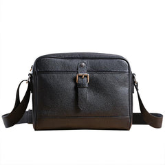 Casual Black Leather MENS Small Side Bag Black Messenger Bag Leather Courier Bag For Men