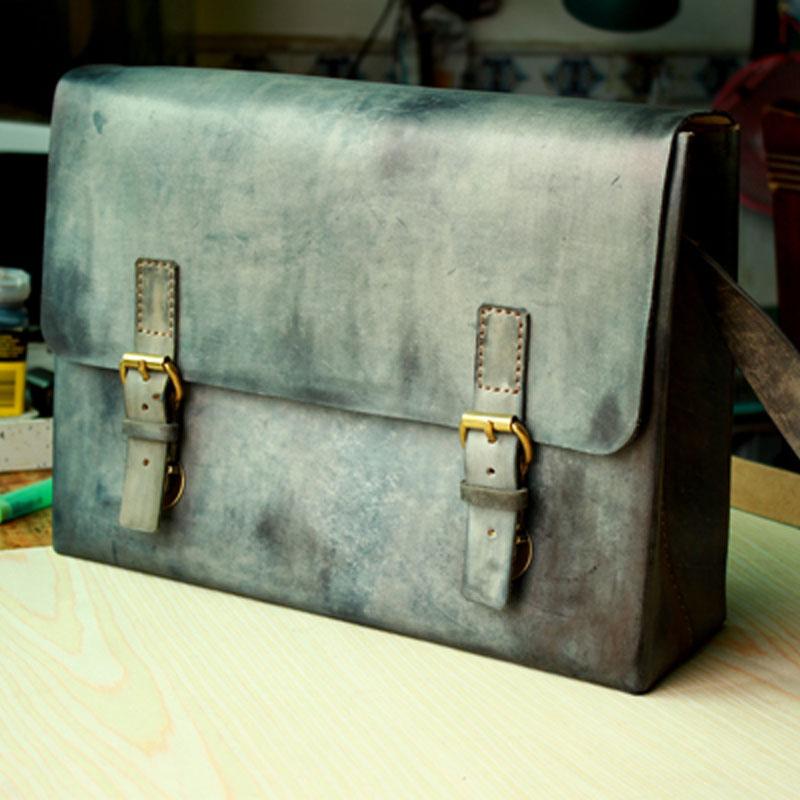 Handmade Vintage Leather Mens Messenger Bags Gray Shoulder Bag for Men - imessengerbags