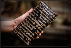 Handmade Leather Tibetan Mens Chain Biker Wallet Cool Leather Wallet Long Clutch Wallets for Men