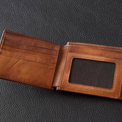 Handmade Mens Cool billfold Leather Wallet Men Small Slim Wallets Bifold for Men - imessengerbags