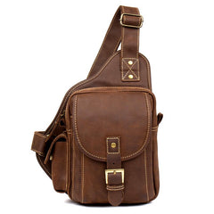Casual Brown Leather Mens Sling Packs Sling Bag Chest Bag One Shoulder Backpack for Men - imessengerbags