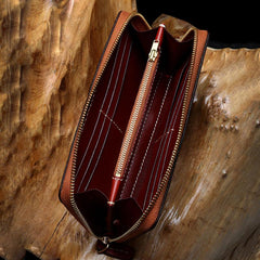 Handmade Leather Mens Chain Biker Wallet Cool Leather Wallet Long Phone Wallets for Men - imessengerbags