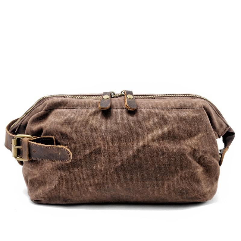 Cool Waxed Canvas Leather Mens Black Clutch Bag Handbag Phone Bag Wash Bag For Men - imessengerbags