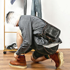 Black Cool Leather Mens Small Postman Bag Vertical Messenger Bag Black Courier Bags For Men - imessengerbags
