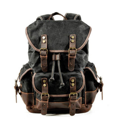Cool Canvas Leather Mens Large Black Backpack Travel Backpack Hiking Backpack for Men - imessengerbags