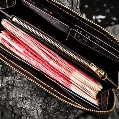 Handmade Leather Men Tooled Carp Cool Leather Wallet Long Phone Wallets for Men - imessengerbags