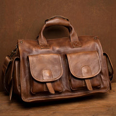 Cool Brown Leather Mens 14 inches Laptop Briefcase Black Business Side Bag Work Bag for Men