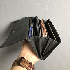 Handmade Genuine Leather Mens Clutch Cool Slim Wallet Zipper Clutch Wristlet Wallet for Men - imessengerbags