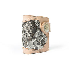Beige Handmade Leather Mens Snakeskin billfold Biker Wallet Bifold SMall Wallet For Men - imessengerbags