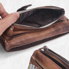 Handmade Leather Mens Cool Long Leather Wallet Bifold Clutch Wallet for Men