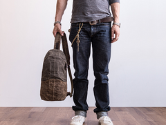 Canvas Leather Mens Cool Chest Bag Sling Bag Crossbody Bag Travel Bag Hiking Bag for men - imessengerbags