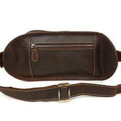 Vintage Large Brown Leather Men's Fanny Pack Brown Waist Bag Hip Pack For Men