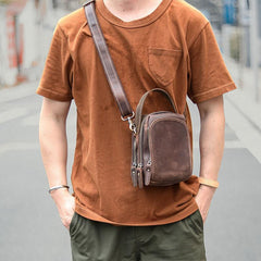 Dark Brown Leather Mens Casual Mini Courier Bag Messenger Bags Belt Bag Belt Pouch For Men - imessengerbags