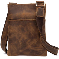 Cool Brown Leather 8 inches Mens Small Vertical Messenger Bags Brown Courier Bag for Men