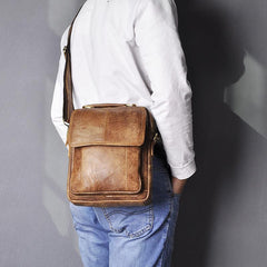 Brown LEATHER MENS Vertical SIDE BAG Small COURIER BAG Vertical Handbag MESSENGER BAG FOR MEN - imessengerbags