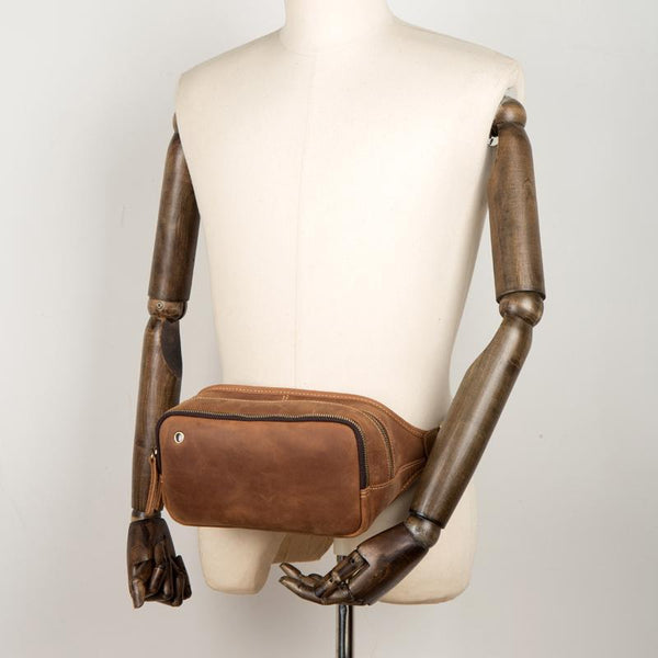 Vintage Brown Mens Leather Fanny Pack Waist Bag Leather Hip Pack Belt Bags Bumbag for Men - imessengerbags