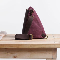 Cool Canvas Leather Triangular Mens Sling Bag Chest Bag One Shoulder Pack for men
