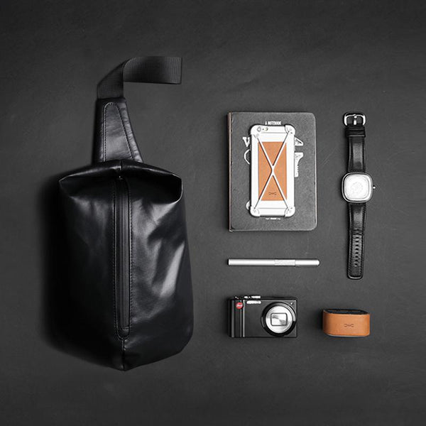 Cool OXFORD CLOTH PVC Black Men's One Shoulder Backpack Sling Bag For Men - imessengerbags
