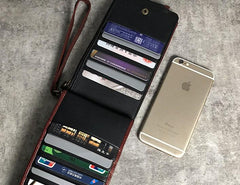 Genuine Leather Mens Cool Long Leather Wallet Cards Phone Zipper Clutch Wristlet Wallet for Men - imessengerbags