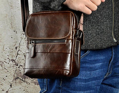 Cool Coffee Small Leather Mens Side Bag Messenger Bag Shoulder Bag for Men