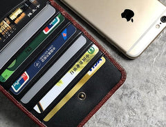 Genuine Leather Mens Cool Long Leather Wallet Cards Phone Zipper Clutch Wristlet Wallet for Men - imessengerbags