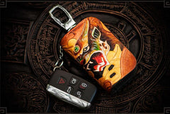 Handmade Leather Tooled Mens Cool Car Key Wallet Car Key Holder Car Key Case for Men - imessengerbags