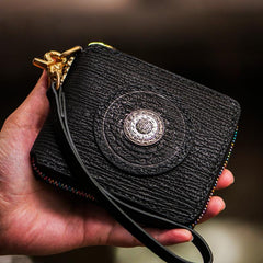 Handmade Leather Small Tooled Mens billfold Wallet Cool Chain Wallet Biker Wallet for Men - imessengerbags
