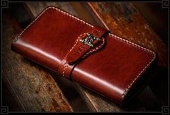 Handmade Leather Men Tooled Chinese Lion Cool Leather Wallet Long Phone Wallets for Men - imessengerbags