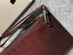 Genuine Leather Mens Cool Long Leather Wallet Cards Phone Zipper Clutch Wristlet Wallet for Men - imessengerbags