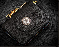 Handmade Leather Small Tooled Mens billfold Wallet Cool Chain Wallet Biker Wallet for Men - imessengerbags