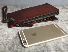 Genuine Leather Mens Cool Long Leather Wallet Cards Phone Zipper Clutch Wristlet Wallet for Men - imessengerbags