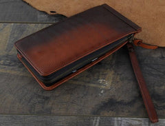 Genuine Leather Mens Cool Long Leather Wallet Cards Phone Zipper Clutch Wristlet Wallet for Men - imessengerbags