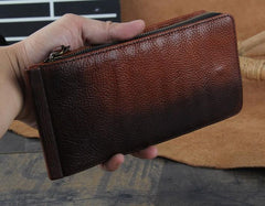 Genuine Leather Mens Cool Long Leather Wallet Cards Phone Zipper Clutch Wristlet Wallet for Men - imessengerbags