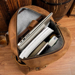Dark Brown Fashion Mens Leather 15-inch Brown Computer Backpacks Brown Travel Backpacks School Backpacks for men - imessengerbags