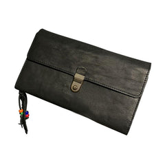 Genuine Leather Mens Clutch Cool Slim Wallet Passport Travel Clutch Wristlet Wallet for Men - imessengerbags