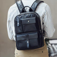 Casual Black Mens Leather School Backpacks Travel Backpacks 14-inch Laptop Backpack for men - imessengerbags