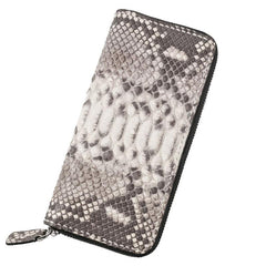 Handmade Leather Mens Clutch Wallet Cool Boa Skin Wallet Long Zipper Wallets for Men - imessengerbags