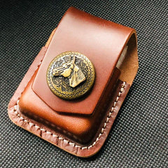 Coffee Handmade Leather Mens Indian Chief Zippo Lighter Holders Lighter Case For Men