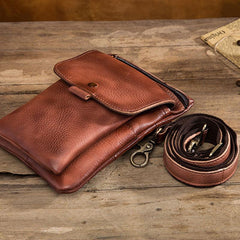 Cool Brown Leather Mens Belt Pouch Mini Shoulder Bag Belt Bag For Men