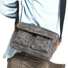 Gray Waxed Canvas Mens Casual Shoulder Bag Messenger Bags Casual Courier Bags for Men